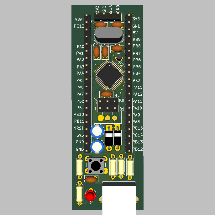 Nearly thru-hole devboard for STM32F104, compatible with Bluepill ...